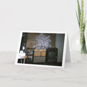 Witte Kerstboom Retro TV Vintage Feestdagen Kaart