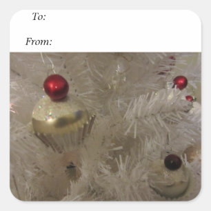 Witte Kerstboom Vierkante Sticker