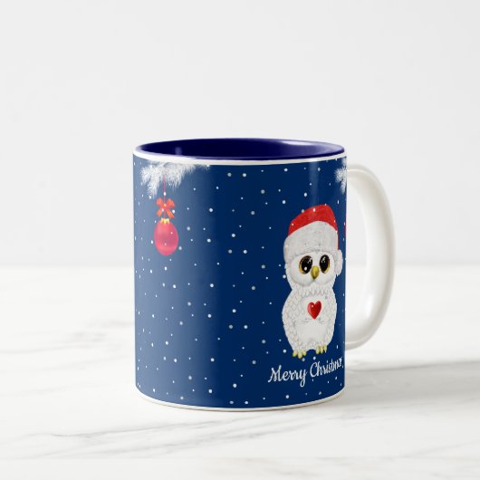 Witte kerstboomkor op blauw tweekleurige koffiemok (Voorkant rechts)