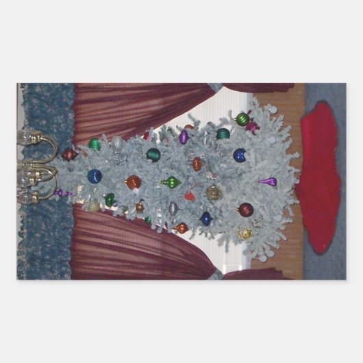 Witte kerstboomstickers rechthoekige sticker (Voorkant)