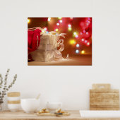 Witte kerstcadeau in rode tas poster (Keuken)