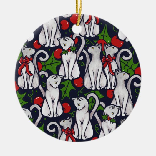 Witte kerstcadeautjes van Yule Keramisch Ornament (Voorkant)