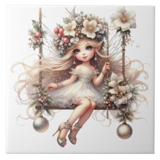 Witte kerstfee tegeltje (Voorkant)