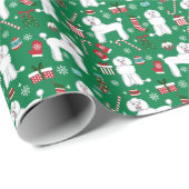 Witte kersthond cadeaupapier (Rol Hoek)