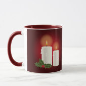 Witte kerstkaarsen op rood met aangepaste tekst mok (Links)