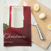 Witte kerstkaarsen op rood met aangepaste tekst theedoek (Quarter Fold)