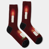 Witte kerstkaarsen op rood sokken (Rechts)