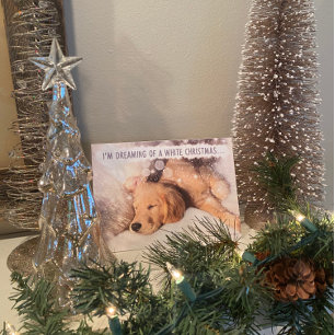 Witte Kerstkaart met Goudkleurige Retriever Hond Feestdagen Kaart