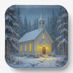 Witte Kerstkapel in Winterdennen Papieren Bordje