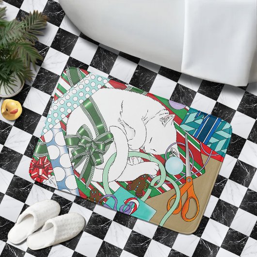 Witte Kerstkat Badmat