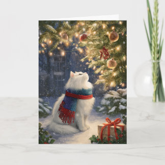 Witte Kerstkat Feestdagen Kaart