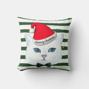 Witte kerstkat Groene Stripe Accessoire Pillow Kussen