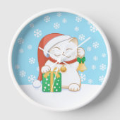 Witte kerstkat in een rood Pet (Voorkant)