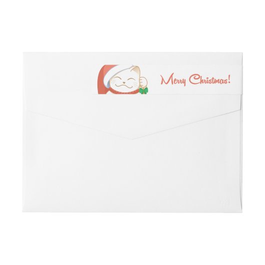 Witte kerstkat in een rood Pet (Achterkant)