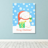 Witte kerstkat in een rood Pet Canvas Afdruk (Insitu (Houten vloer))