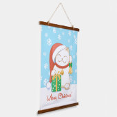 Witte kerstkat in een rood Pet Hangend Wandkleed (Gebogen)