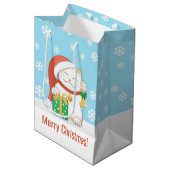 Witte kerstkat in een rood Pet Medium Cadeauzakje (Voorkant Gekanteld)