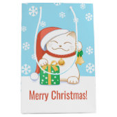 Witte kerstkat in een rood Pet Medium Cadeauzakje (Voorkant)