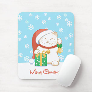 Witte kerstkat in een rood Pet Muismat