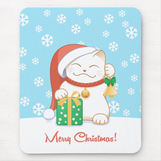 Witte kerstkat in een rood Pet Muismat (Voorkant)