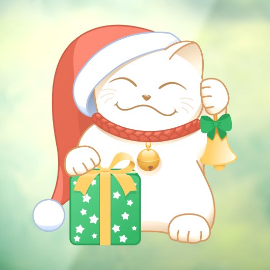 Witte kerstkat in een rood Pet Raamsticker (Vel 3)