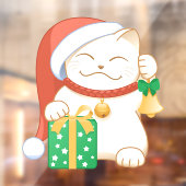 Witte kerstkat in een rood Pet Raamsticker (Vel 2)