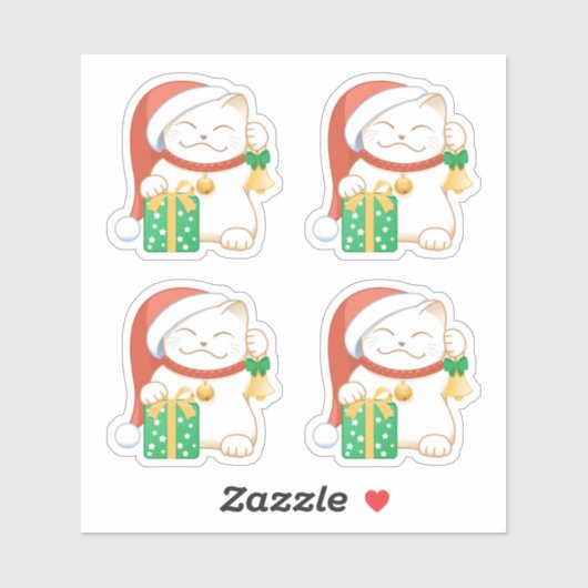 Witte kerstkat in een rood Pet Set van 4 Sticker (Vel)