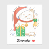 Witte kerstkat in een rood Pet Sticker (Vel)