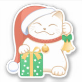 Witte kerstkat in een rood Pet Sticker (Voorkant)