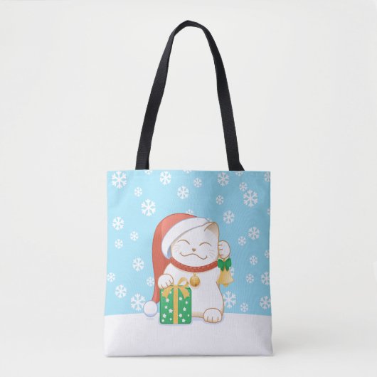 Witte kerstkat in een rood Pet Tote Bag (Voorkant)