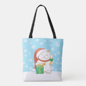 Witte kerstkat in een rood Pet Tote Bag (Achterkant)