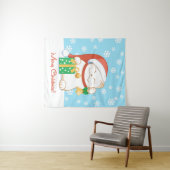 Witte kerstkat in een rood Pet Wandkleed (In Situ (horizontaal))