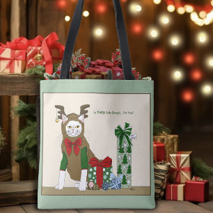 Witte Kerstkat Jollig Grappig Draagtas