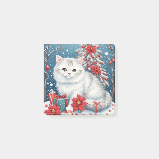 Witte Kerstkat Post-it® Notes (Voorkant)