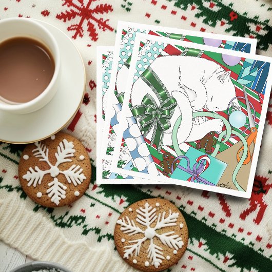 Witte Kerstkat Servet