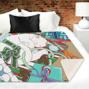 Witte Kerstkat Sherpa Deken