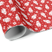Witte Kerstman op rode achtergrond Kerstmis Cadeaupapier (Rol Hoek)