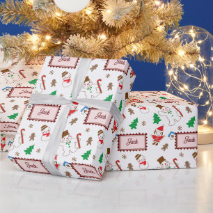 Witte Kerstman, Sneeuwman Gingerbread Vakantie Cadeaupapier