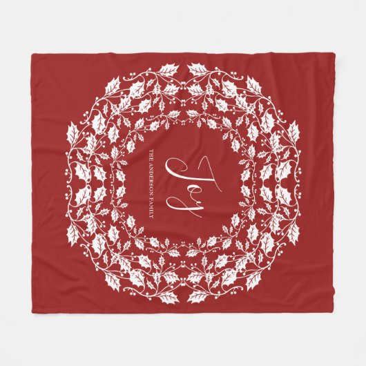 Witte Kerstmis Holly Joy | Gepersonaliseerd rood Fleece Deken (Voorkant (Horizontaal))