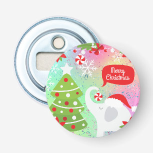 Witte kerstolifant button flesopener