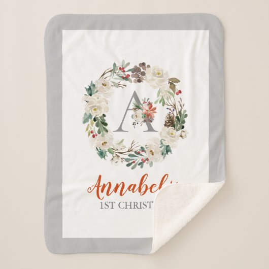 Witte kerstRozen en winterfeestjes met een grote a Sherpa Deken (Voorkant)