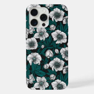 Witte kerstrozen met blauwe bladeren iPhone 15 pro max hoesje