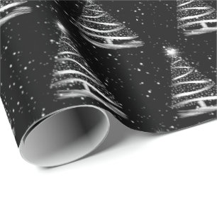 witte kerstster met zwarte kerstboom cadeaupapier