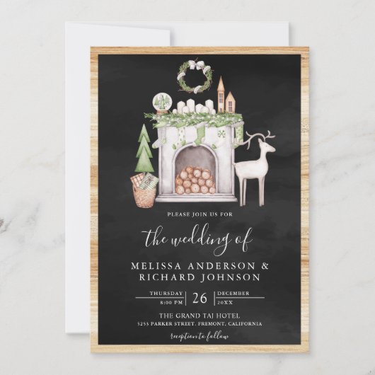 Witte kerstviering QR Code Black Weddenschap Kaart (Voorkant)
