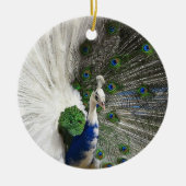 Witte kerstwitte pacock-sieraden keramisch ornament (Voorkant)