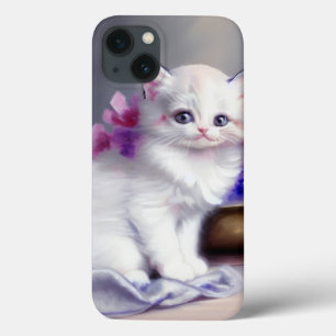 Witte Keuten met Roze en Paars Bloemen iPhone 13 Hoesje