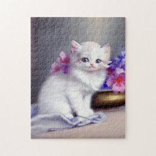  Witte Keuten met Roze en Paars Bloemen Legpuzzel