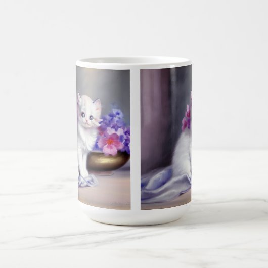 Witte Keuten met Roze en Paars Bloemen Magische Mok (Midden)