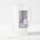 Witte Keuten met Roze en Paars Bloemen Matglas Bierpul (Voorkant rechts)