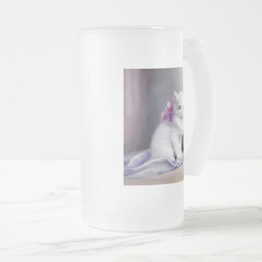 Witte Keuten met Roze en Paars Bloemen Matglas Bierpul (Voorkant rechts)